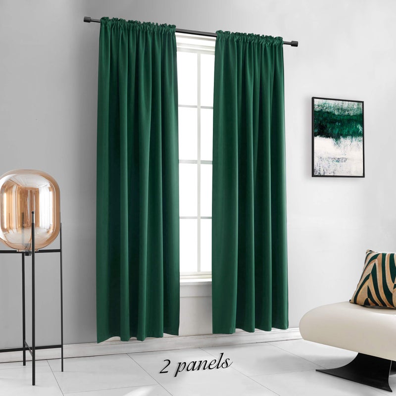 DONREN Hunter Green Blackout Thermal Insulating Window Curtains for Bedroom - 90 Inch Length Room Darkening Curtain Panels for Living Room with Rod Pocket,2 Panels - Image 2